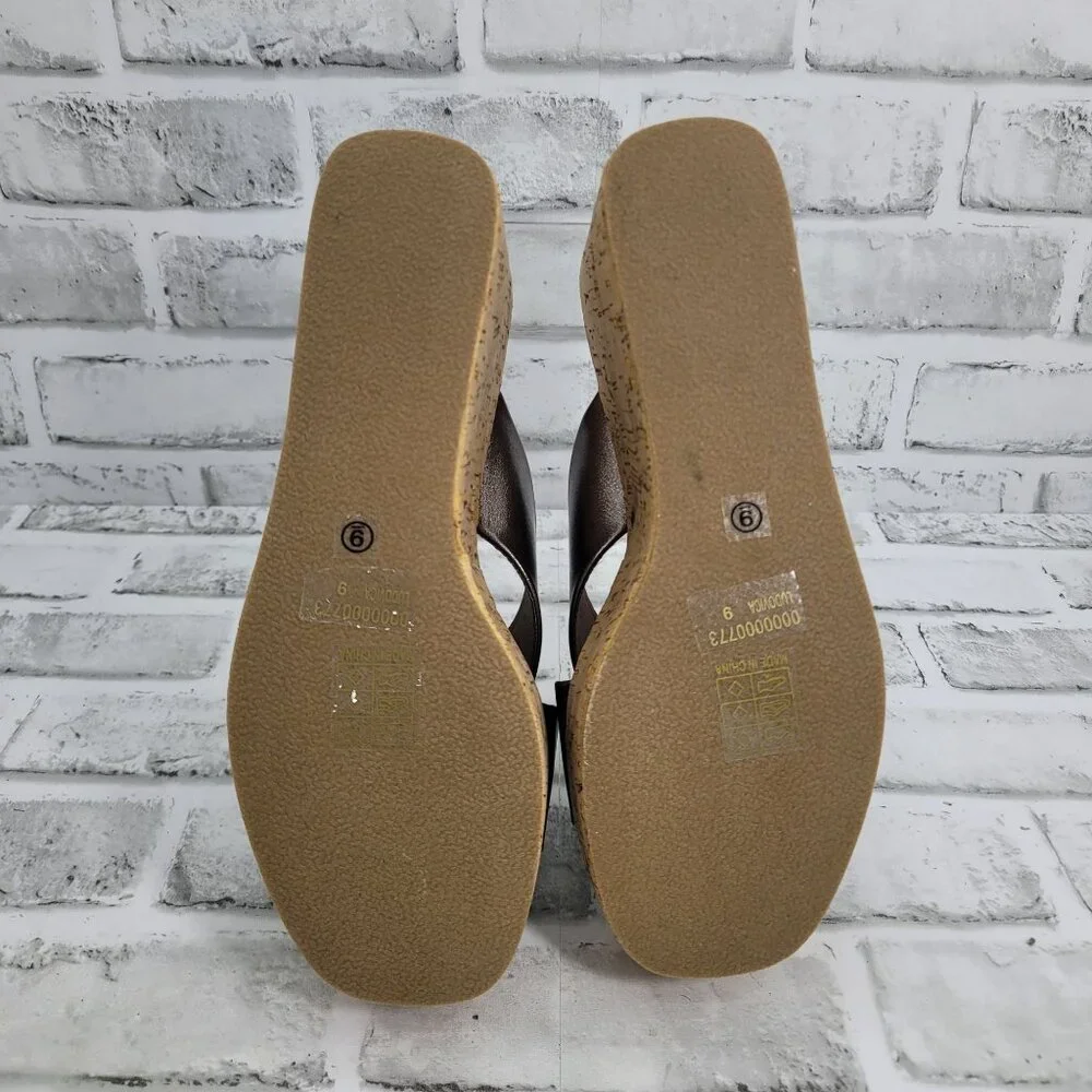 ShuShop Metallic Brown Crisscross Cork Wedge Sandals